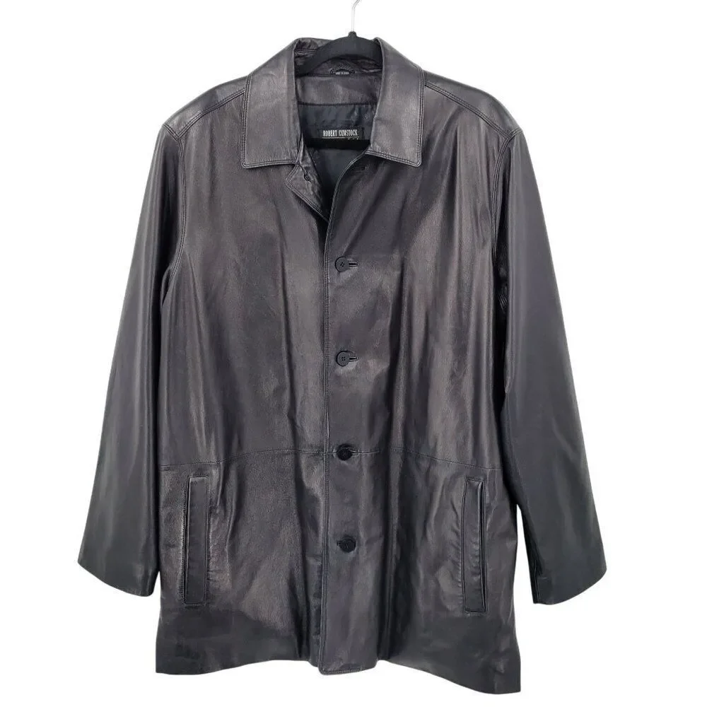 Mens Robert Comstock Endurance Black Buttery Genuine Leather Jacket Sz 42 City
